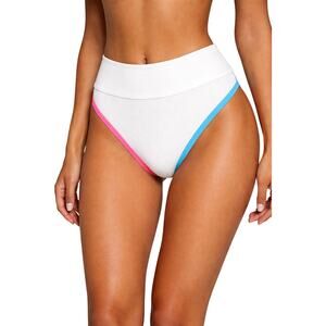 Beach Riot Highway Ribbed High Waist Bikini Bottom White Pink Blue Size XS NWT